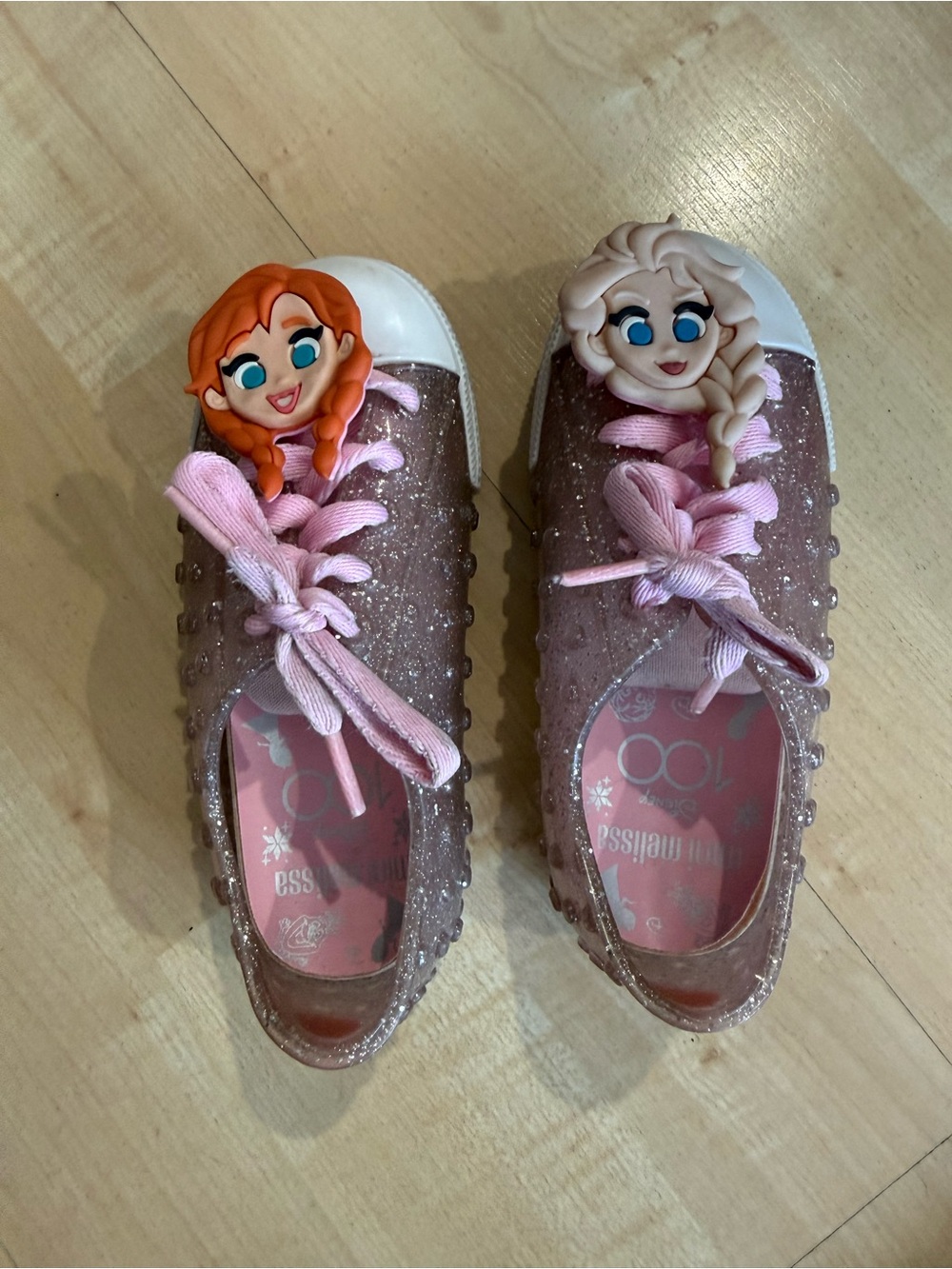 Mini Melissa Glitter Pink Lace-Up Sneakers with Frozen Character Charms